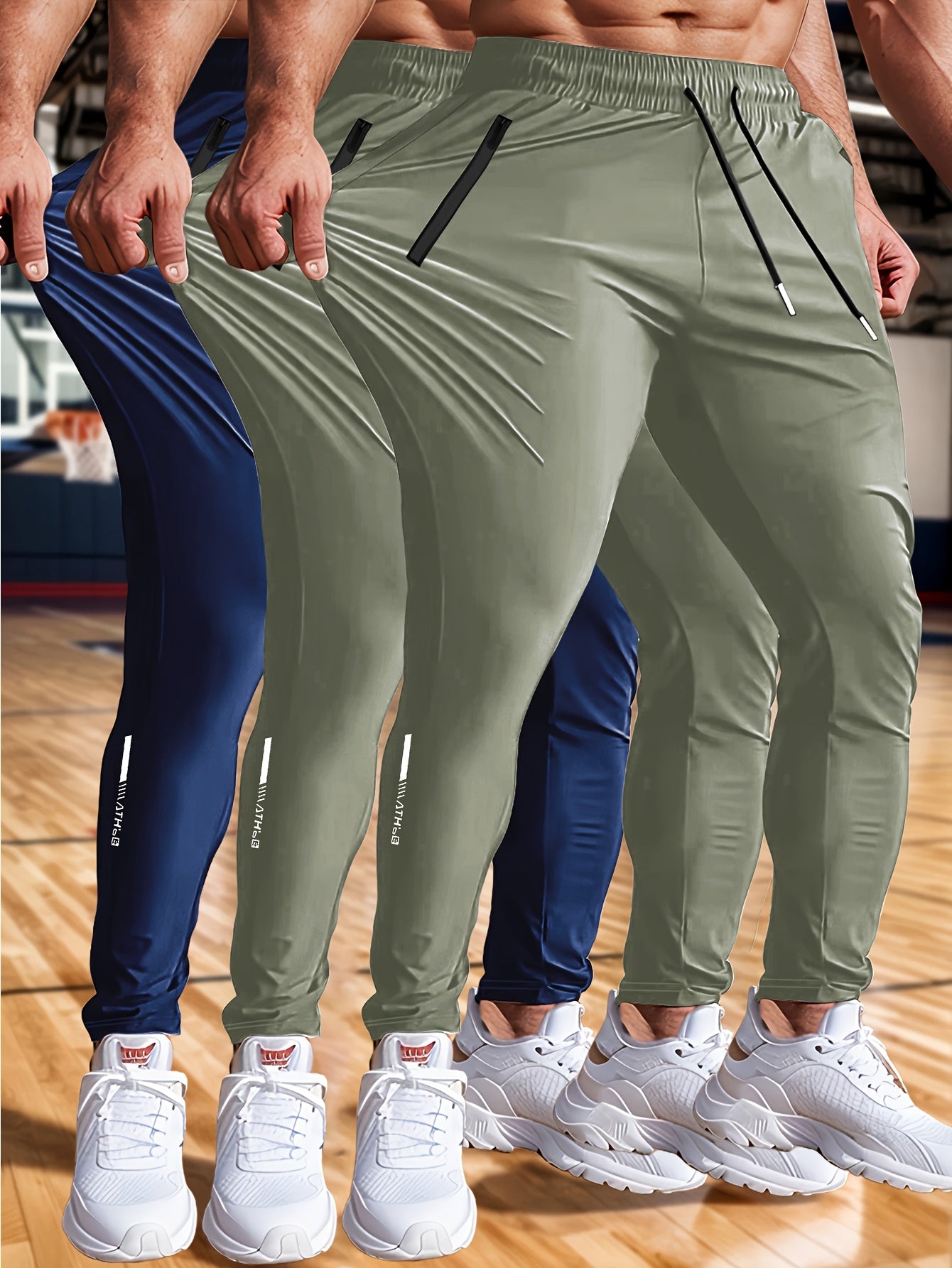 Mens 3 Piece High Stretch Athletic Joggers Set
