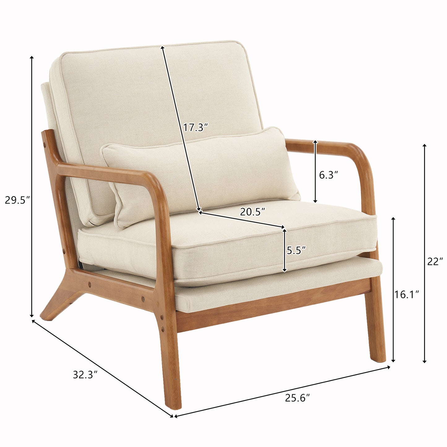 Mid Century Upholstered Wood Arm Lounge Chair