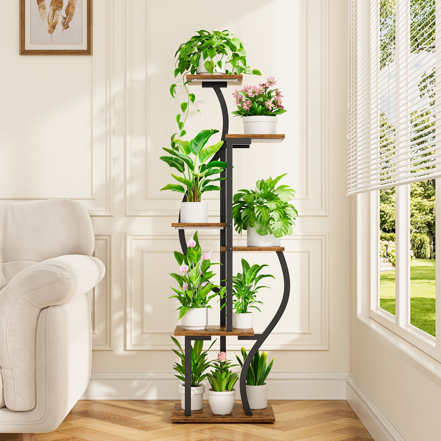 Indoor Metal Plant Stand with Grow Lights 6 Tier