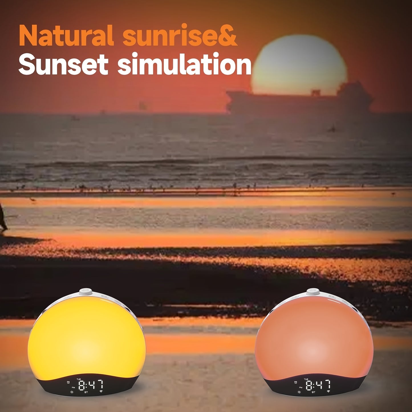 Sunrise Simulation Alarm Clock with Dual Alarms and Wireless Sound