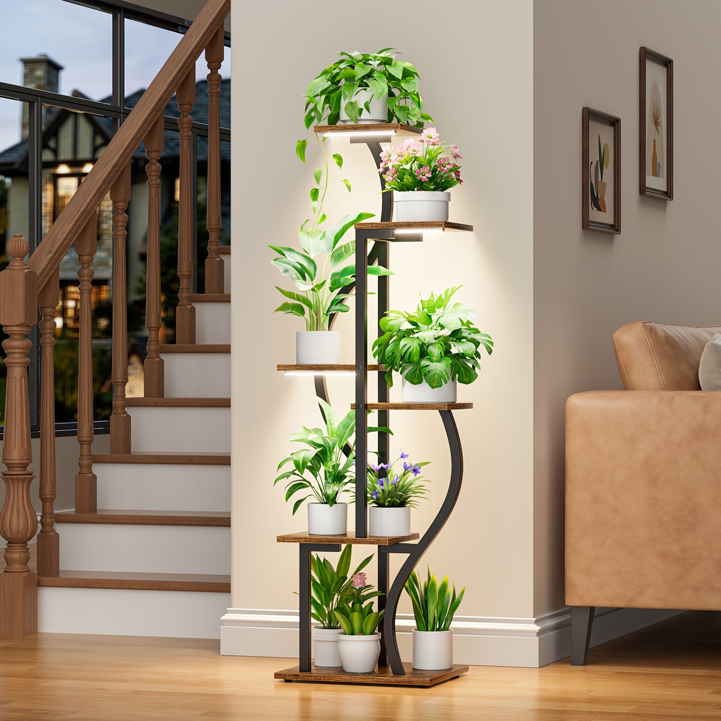 Indoor Metal Plant Stand with Grow Lights 6 Tier