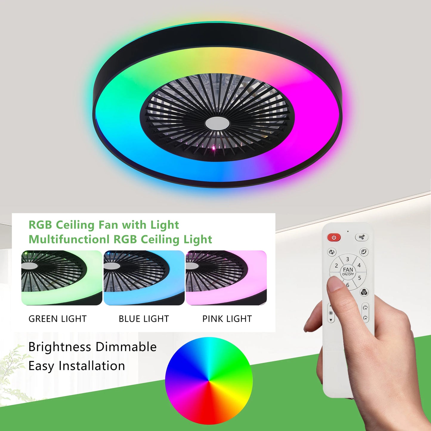 Smart RGB LED Ceiling Fan with Remote and App Control