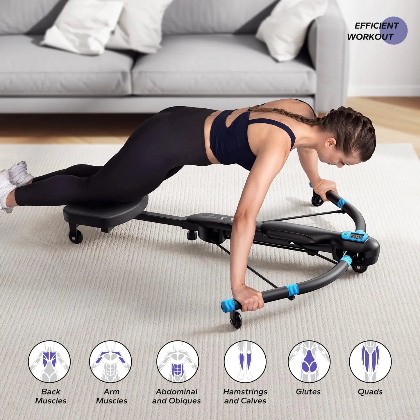 Multifunctional Core and Ab Trainer with Rowing Machine for Home Gym