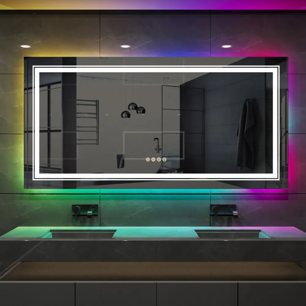 LUVODI Oversized RGB LED Bathroom Mirror with Touch Control & Anti-Fog