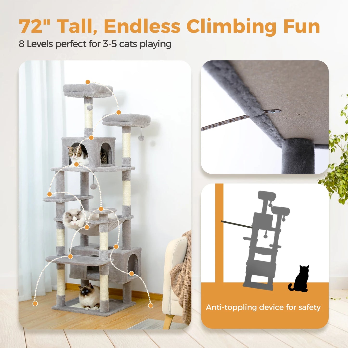 184cm Multi-Level Cat Tree with Hammock Perches & Condos