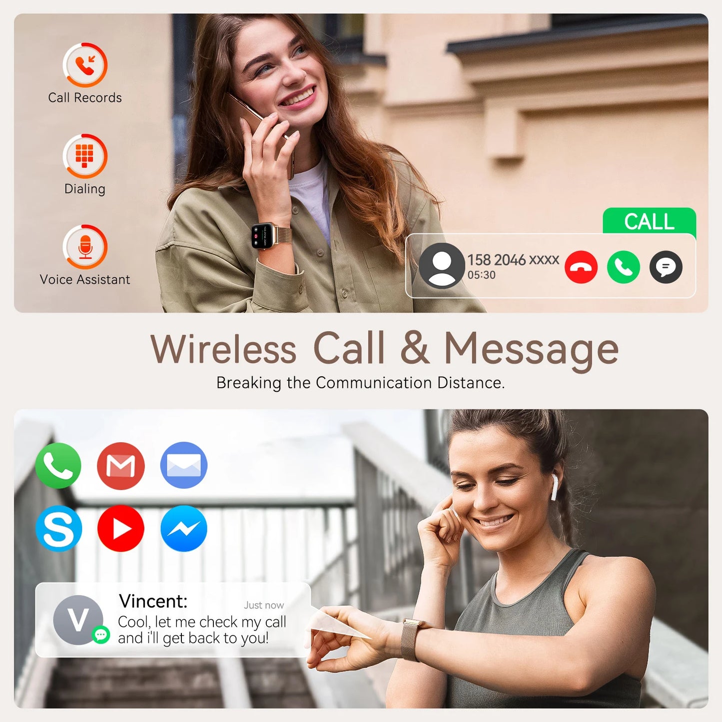 LaNikar P66D Smartwatch 185 Inch Bluetooth Fitness Tracker for Women