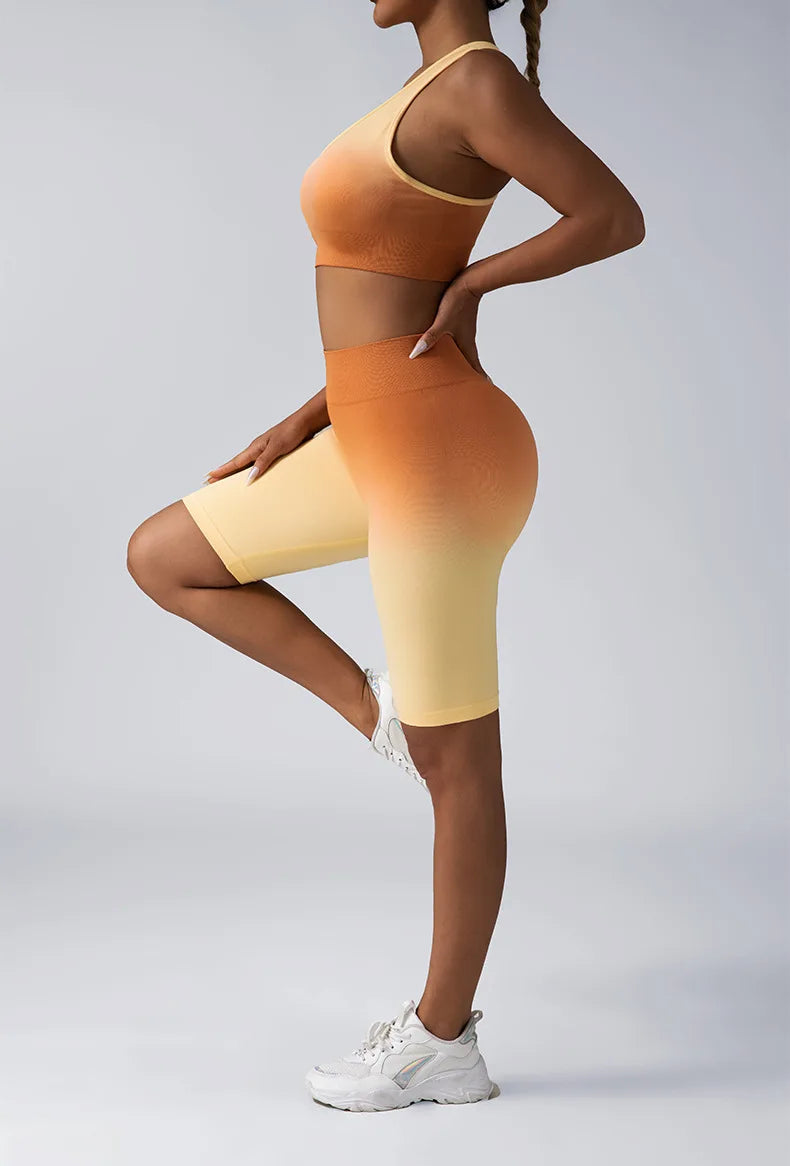 Ombre Gradient High Waist Yoga and Fitness Shorts for Women