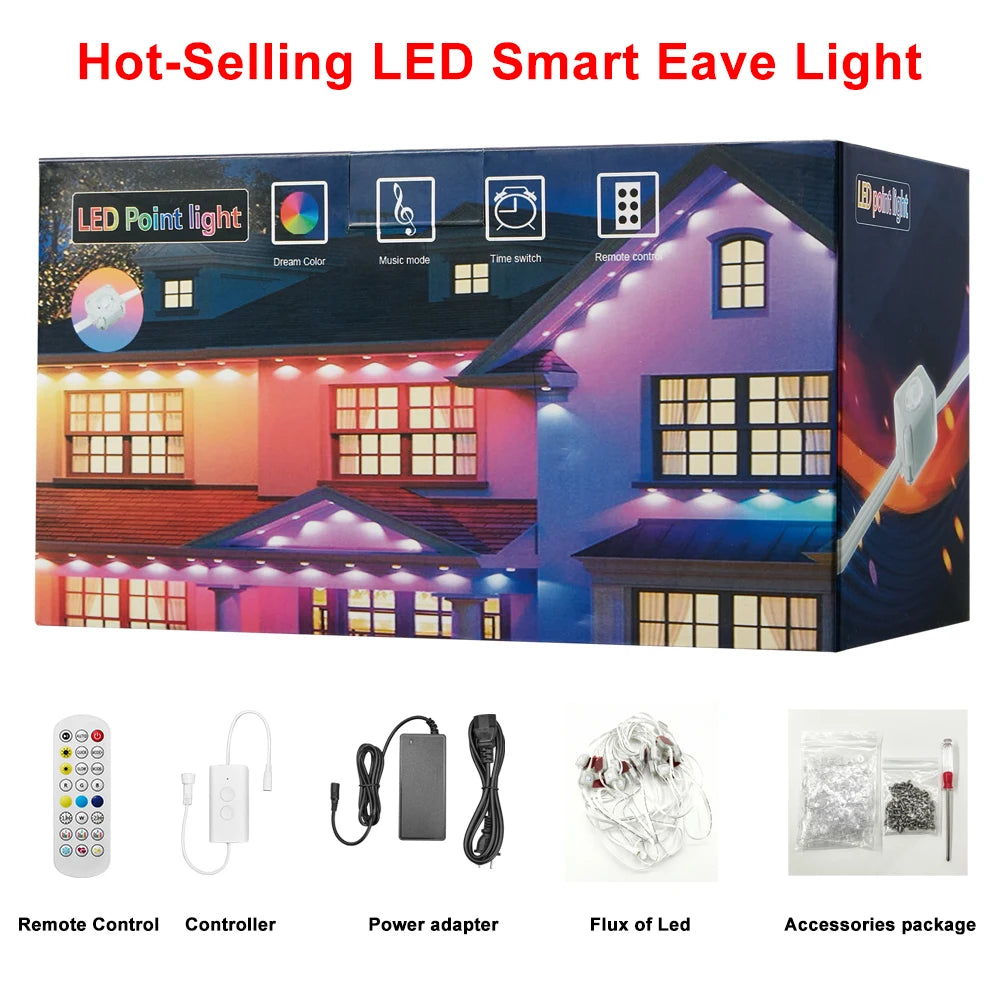 Smart RGBIC Permanent Outdoor LED Eaves Lights for Holiday & Festival Decor