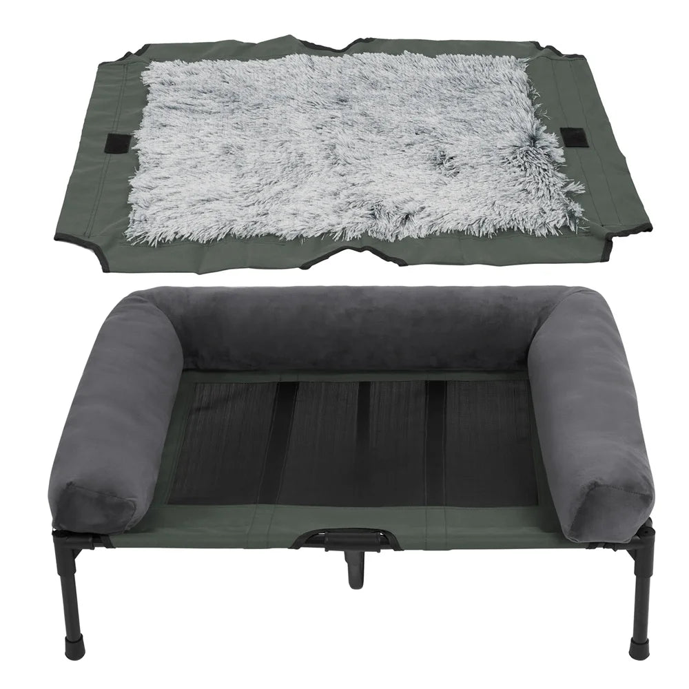 Elevated Dog Bed with Cooling Mesh and Plush Mat