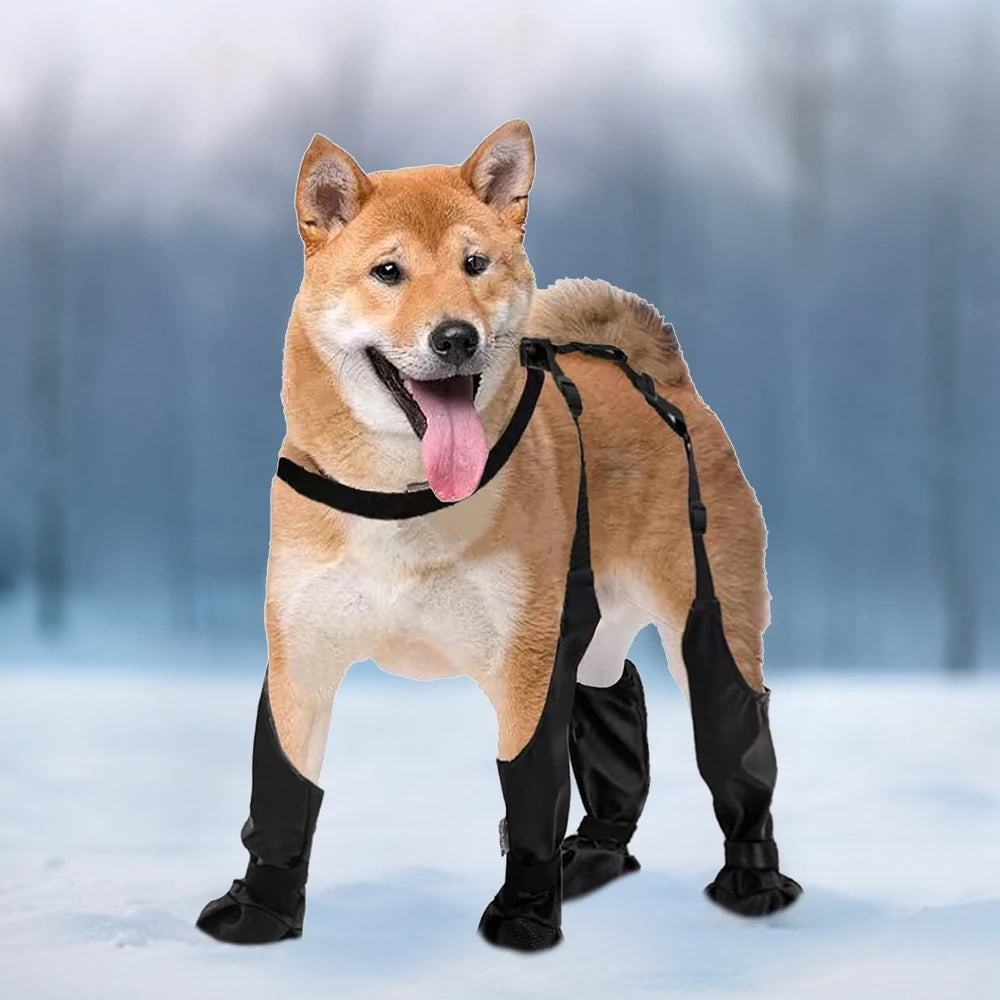 Waterproof Dog Boots with Suspenders for Outdoor Use