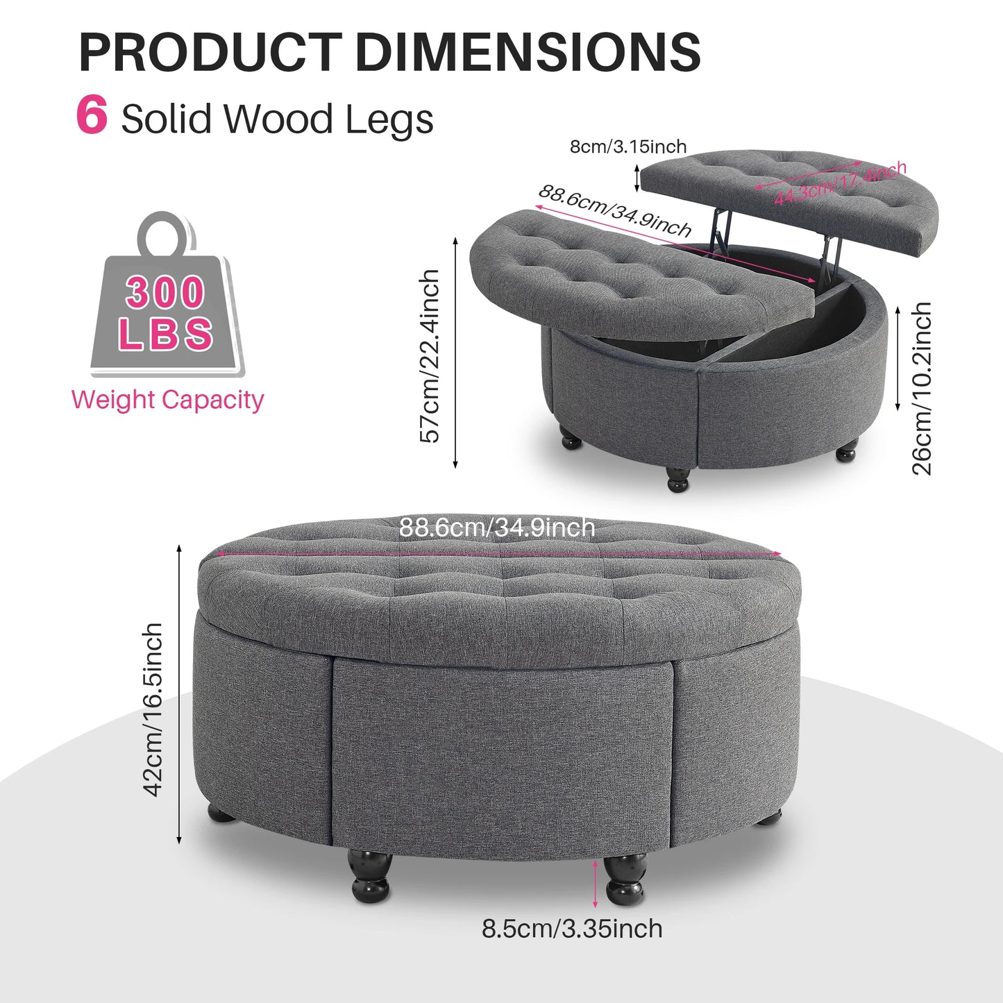 Round Storage Ottoman Coffee Table with Lift Top