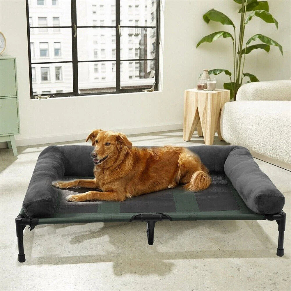 Elevated Dog Bed with Cooling Mesh and Plush Mat