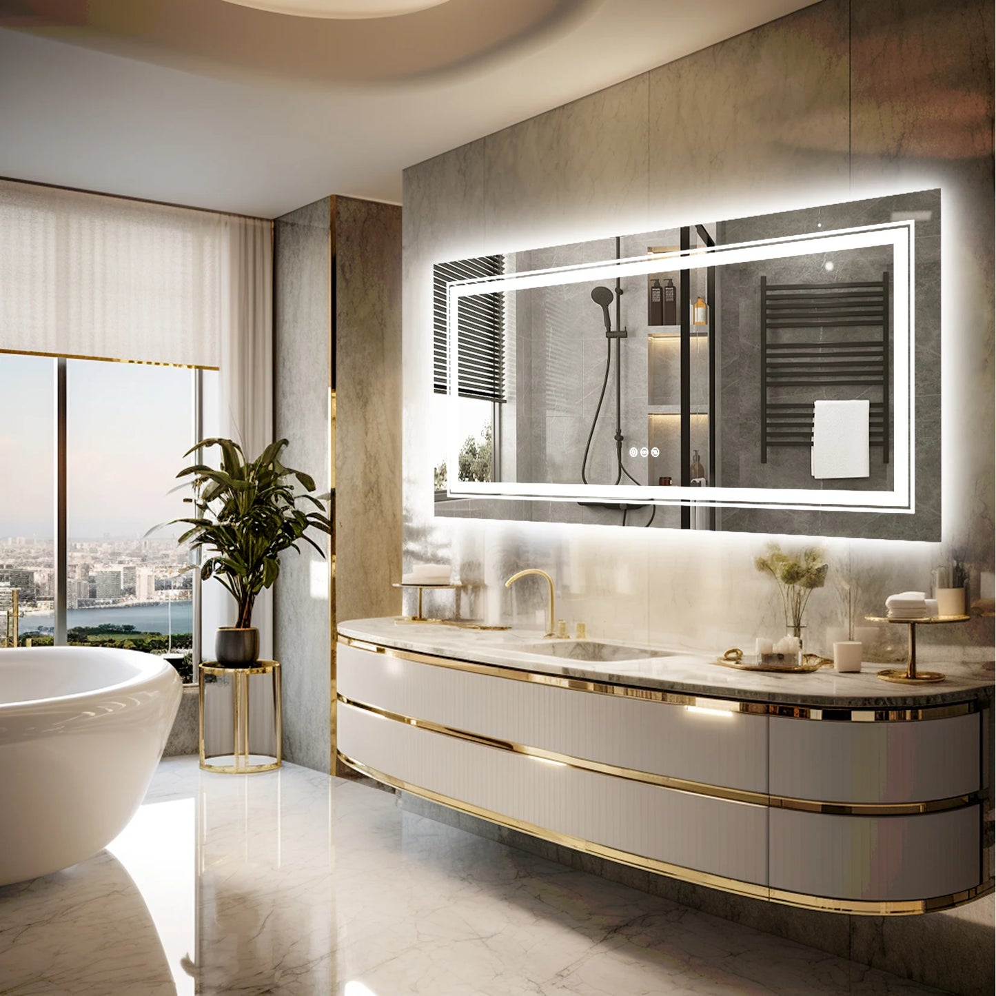 LED Wall Mirror with Backlit and Dimmable Lighting