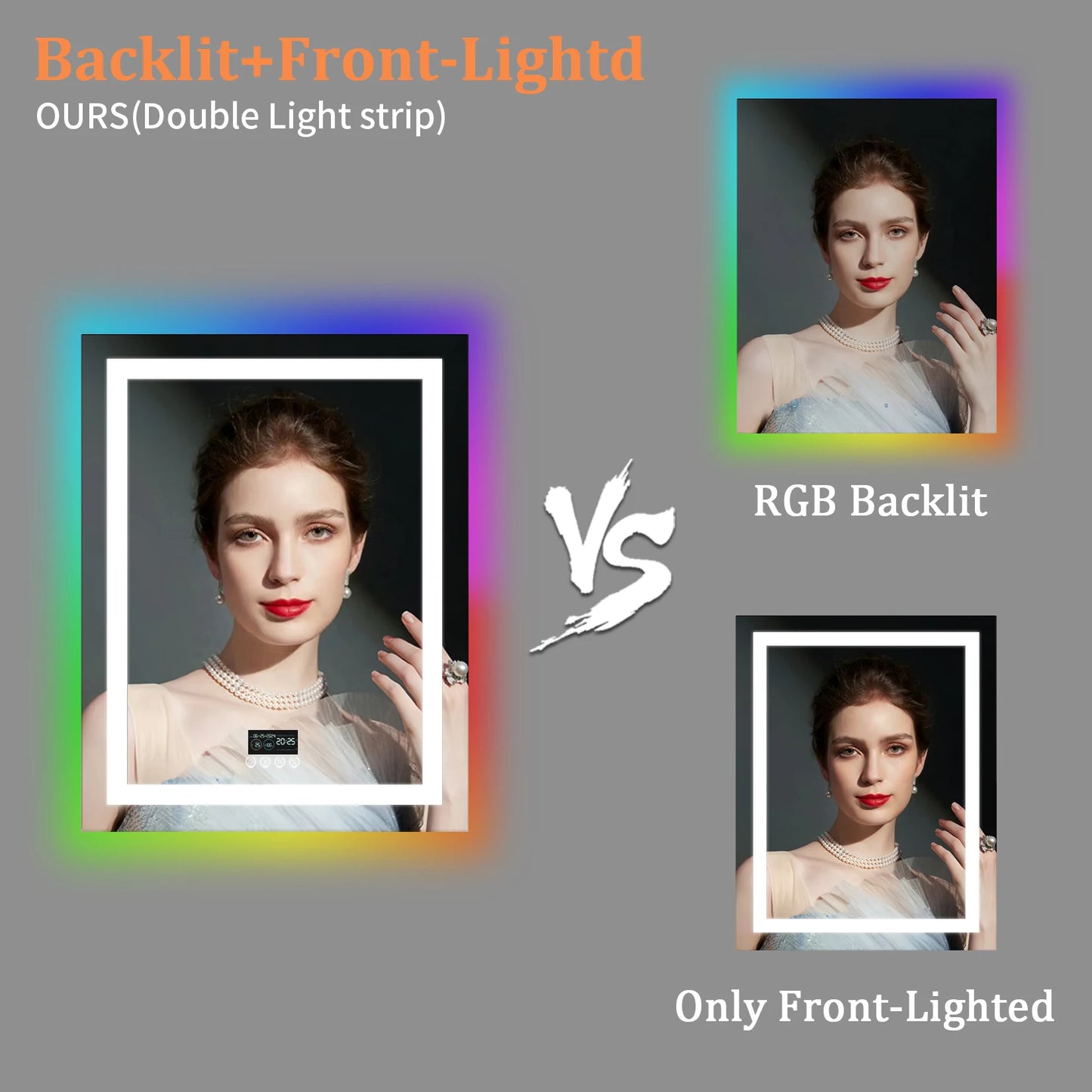 RGB LED Bathroom Mirror with Bluetooth Speaker, Anti-Fog & Dimmable Lighting