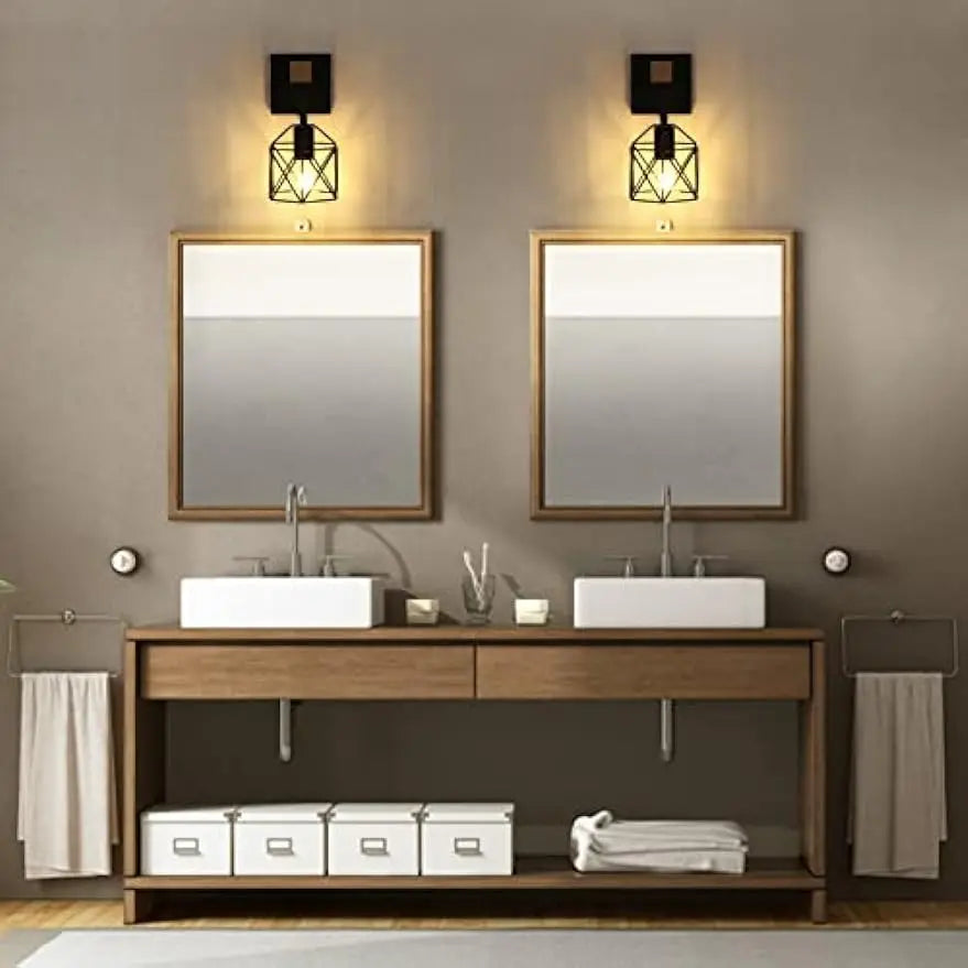 Black Wall Sconce 2 Pack with On/Off Switch Dimmable Industrial Lighting