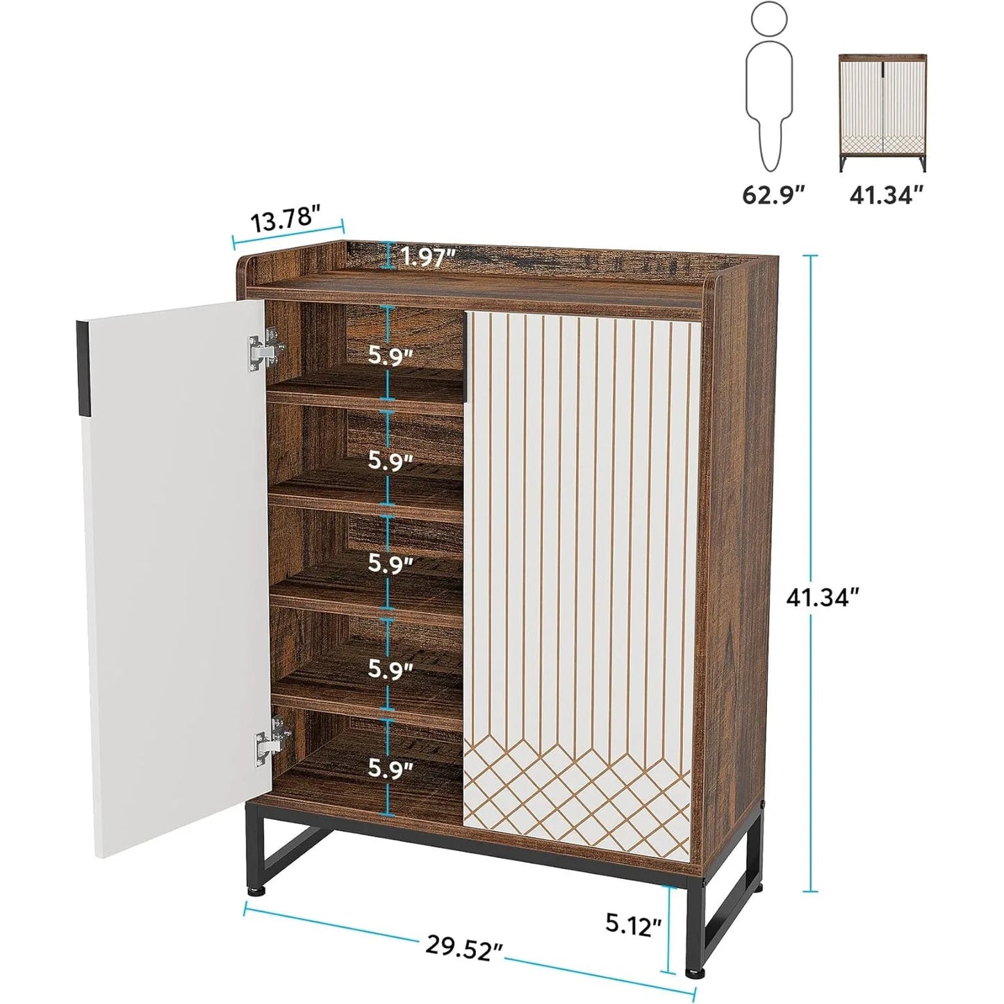 5 Tier Wood Shoe Cabinet with Doors for Entryway Storage