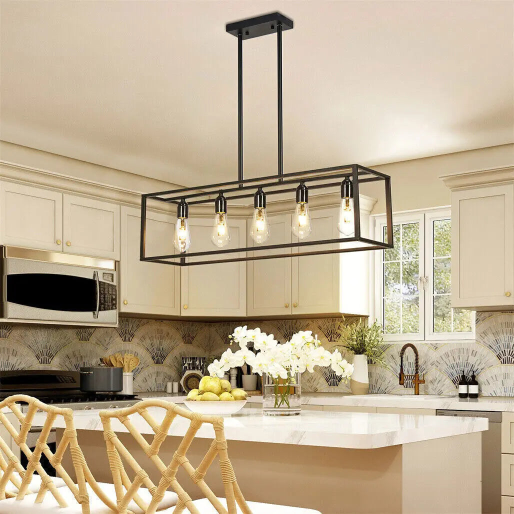 5 Light Black Pendant Chandelier for Kitchen Island Living Room and Hallway