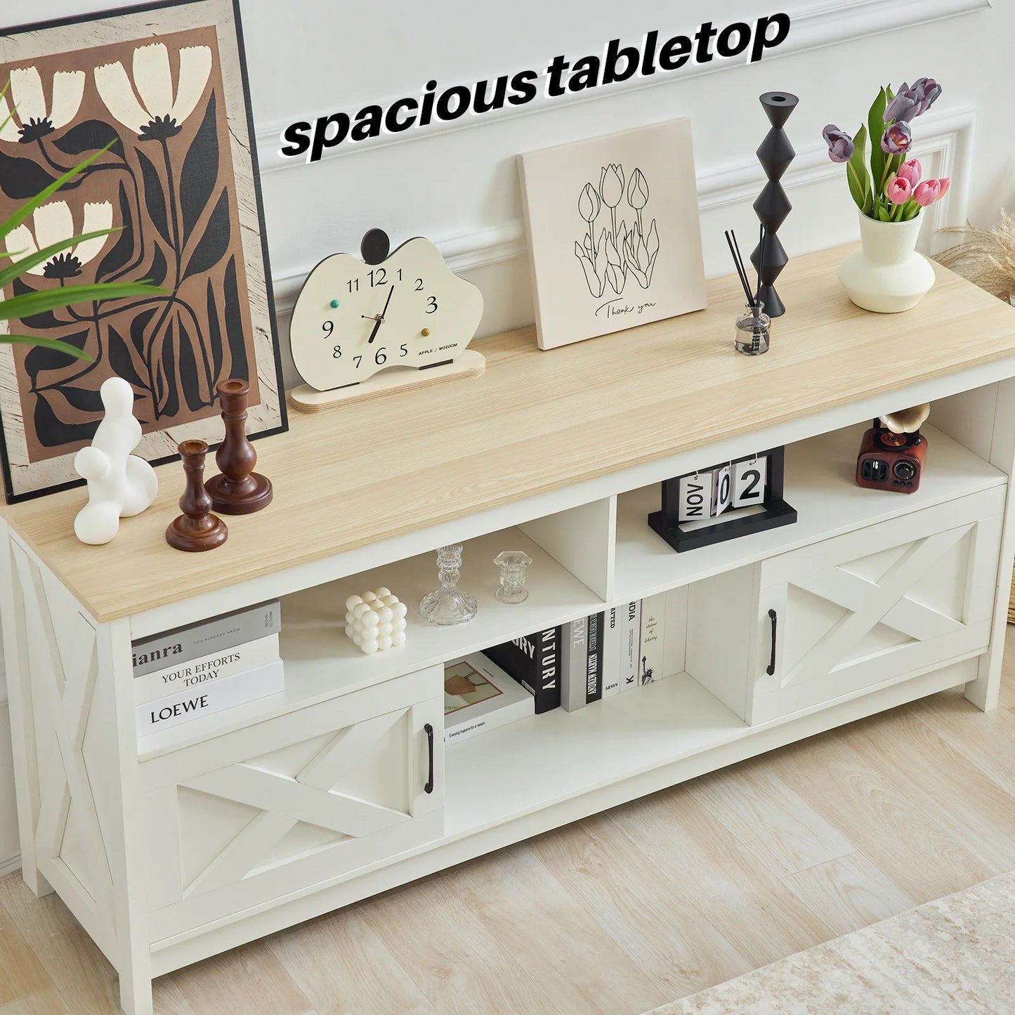 Modern Farmhouse TV Stand for TVs Up to 65 Inches with Storage & Power Outlet