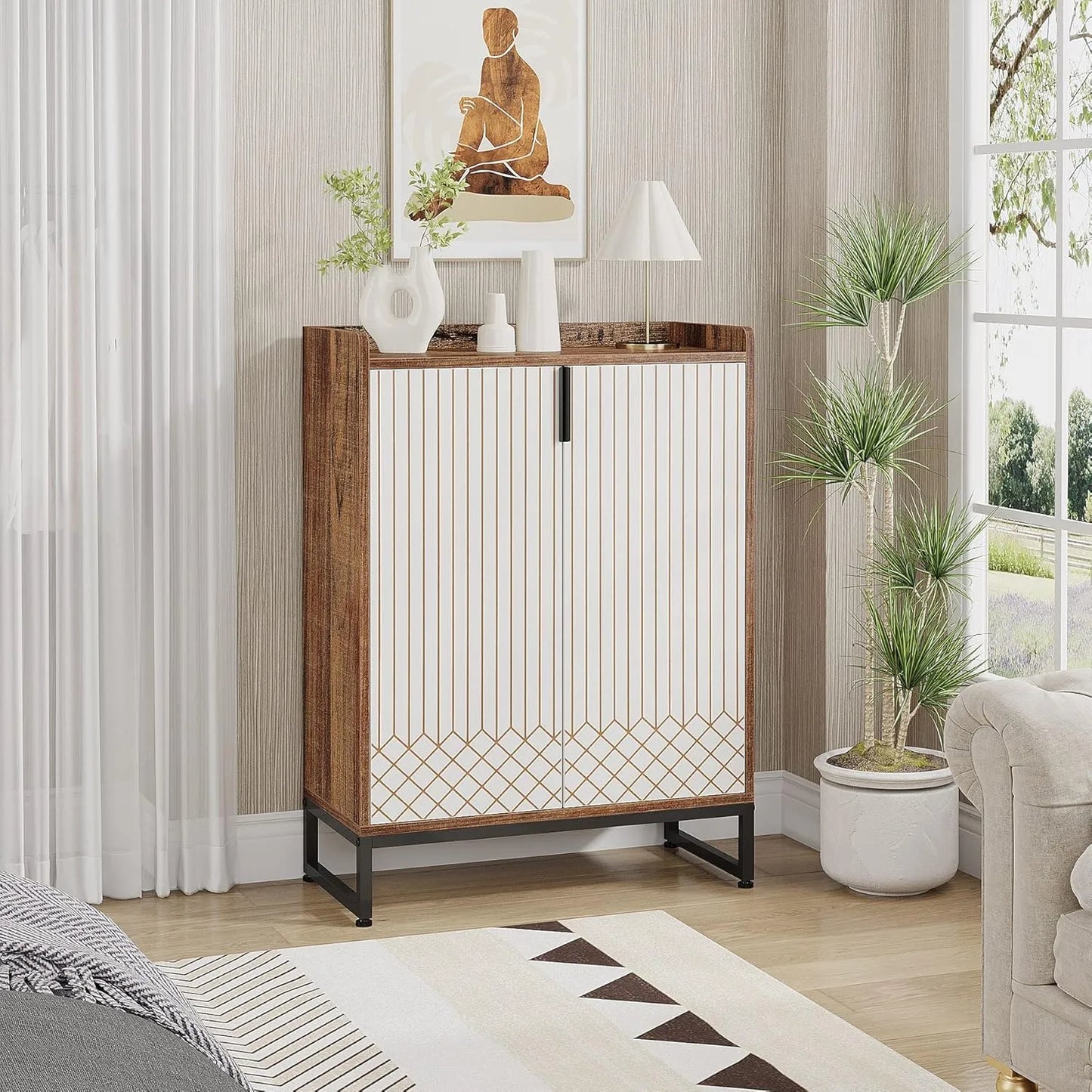 5 Tier Wood Shoe Cabinet with Doors for Entryway Storage