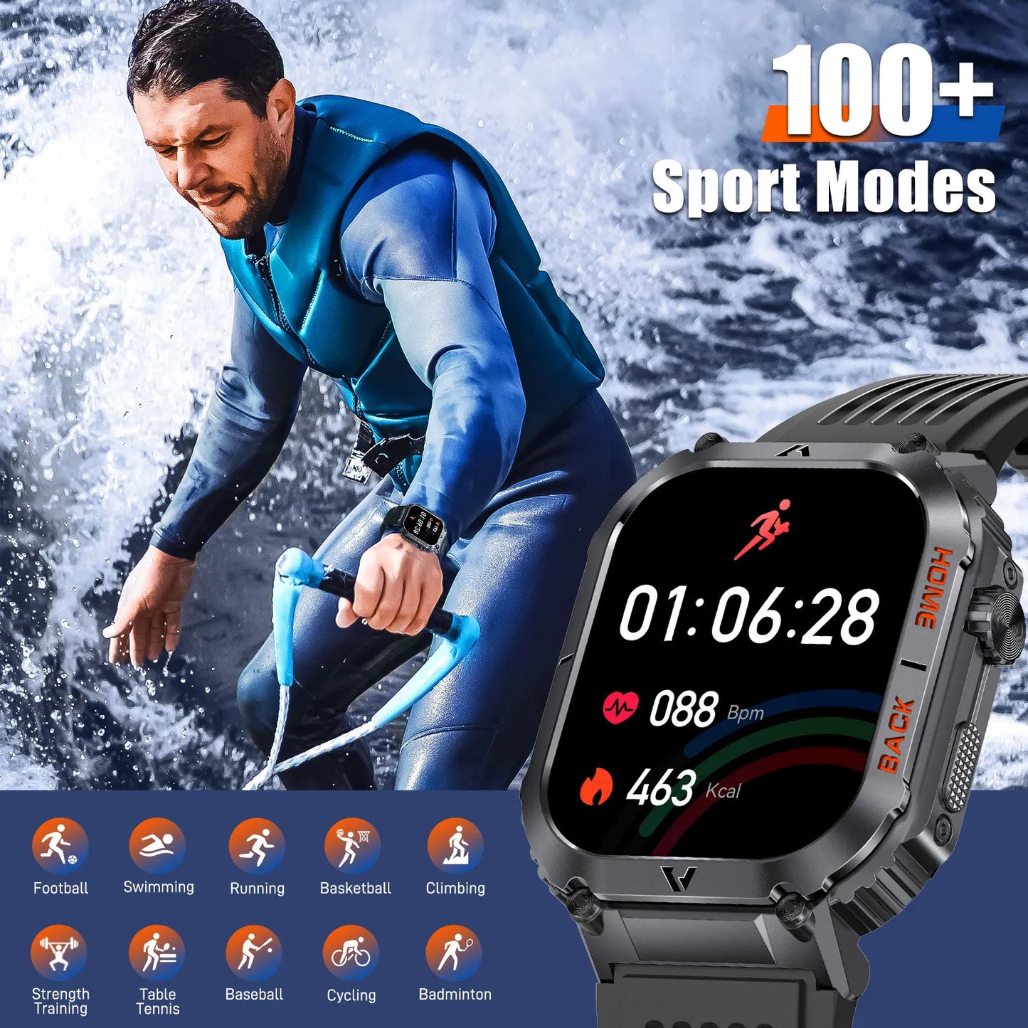 Military Smart Watch Waterproof Heart Rate Blood Pressure Tracker