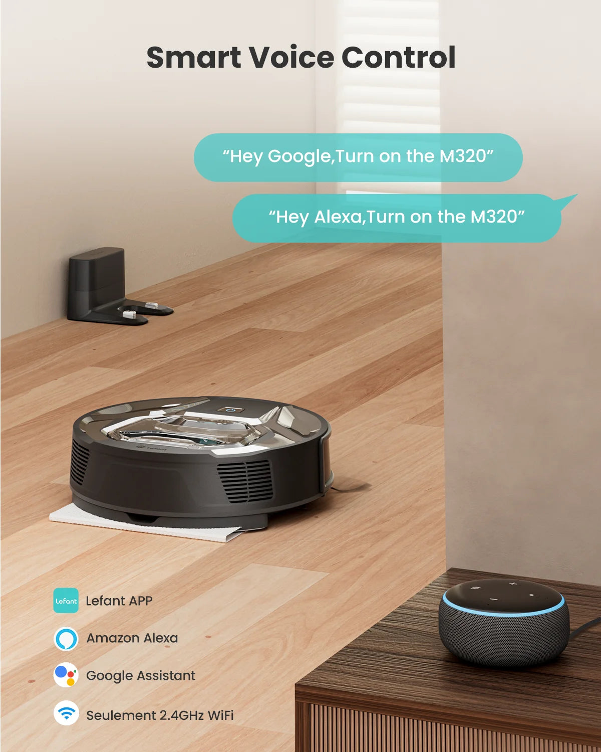 Lefant M320 Robot Vacuum and Mop 6000Pa Suction 210 Min Runtime Self Charging for Pet Hair Hard Floors and Carpet