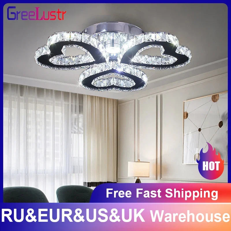 Modern K9 Crystal LED Chandelier 3 Ring Ceiling Light Fixture