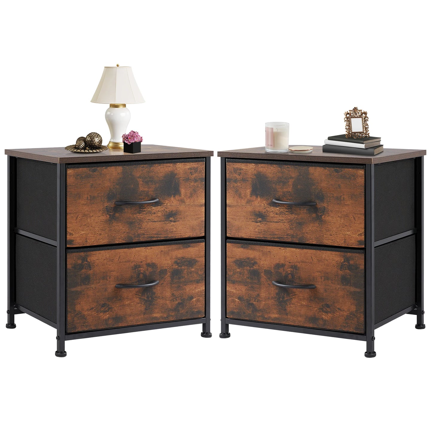 Modern Nightstand with Fabric Storage Drawers