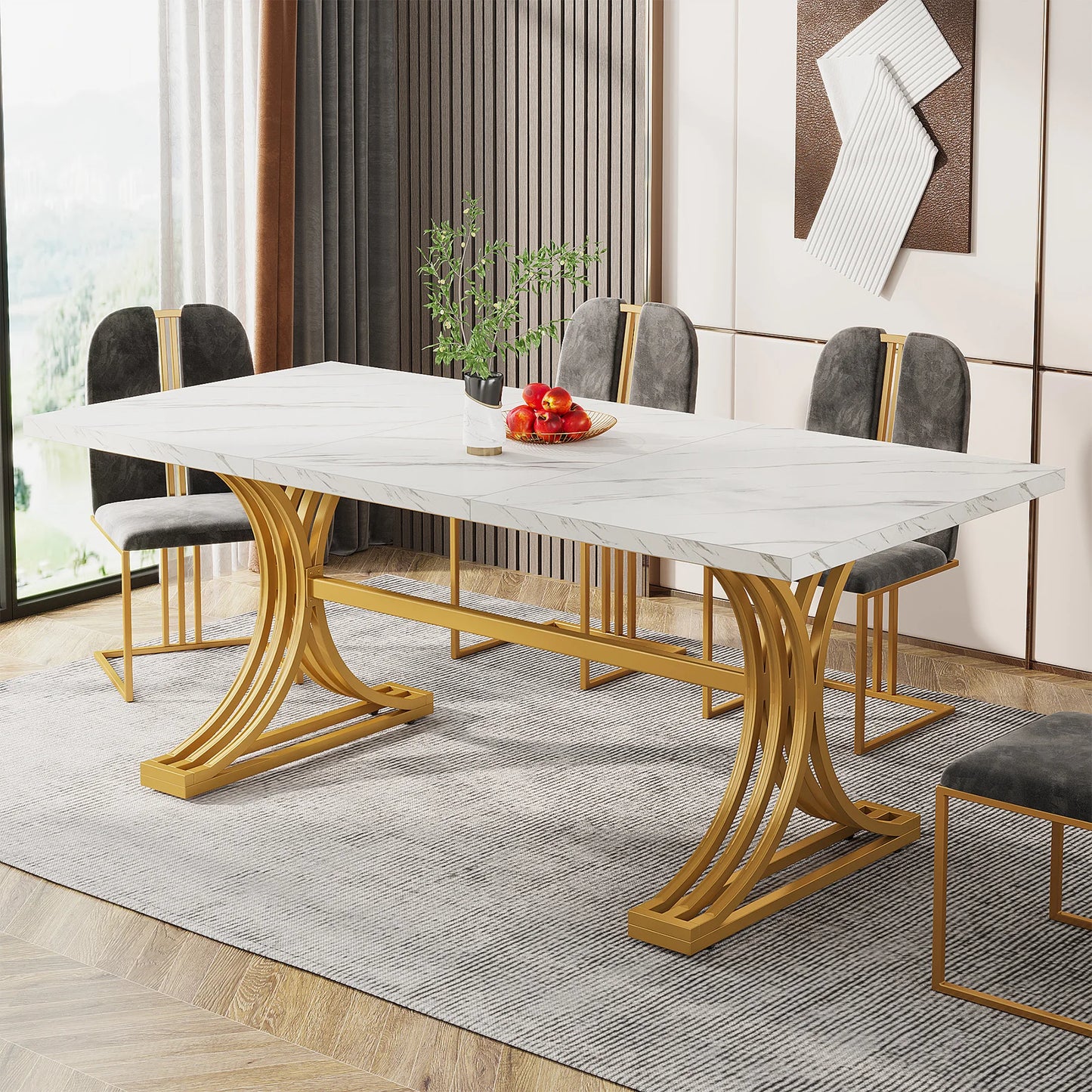 Modern Faux Marble Dining Table 8 Person Capacity
