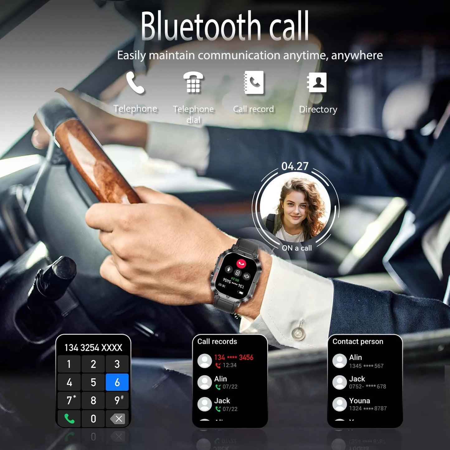 Military Smart Watch Waterproof Heart Rate Blood Pressure Tracker
