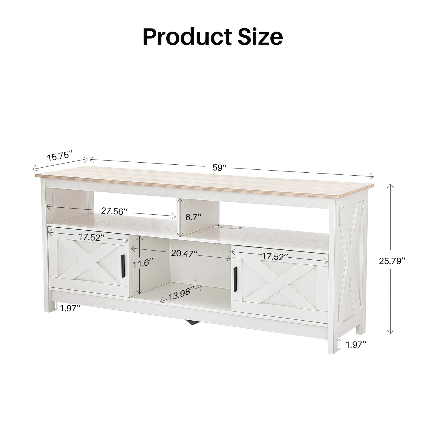Modern Farmhouse TV Stand for TVs Up to 65 Inches with Storage & Power Outlet