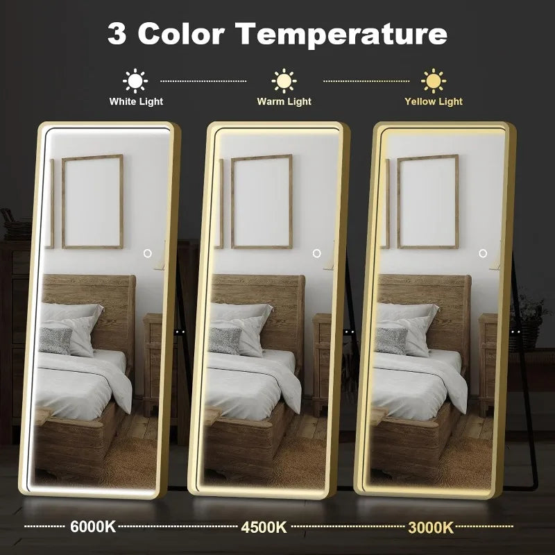 Full-Length LED Mirror with Dimmable Lighting & Wall-Mount Option