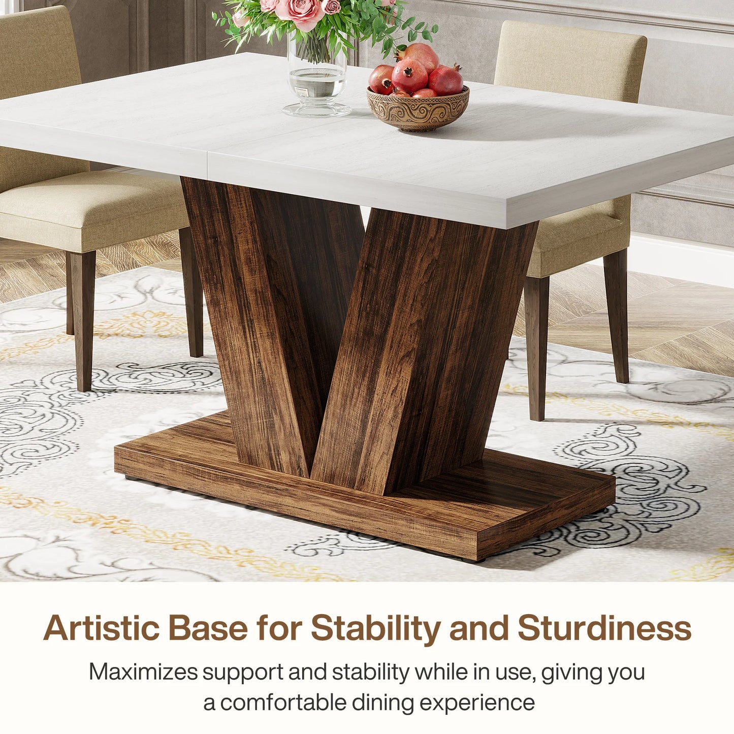 Modern 47-Inch Dining Table for 4 with Sturdy Pedestal