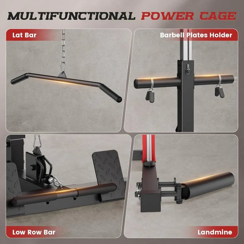 All in One Smith Machine Power Rack with Lat Pulldown and Cable System for Home Gym