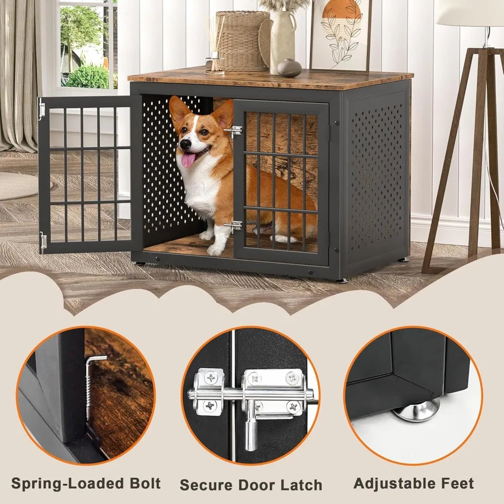 Steel Frame Dog Crate with End Table Design