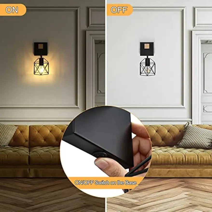 Black Wall Sconce 2 Pack with On/Off Switch Dimmable Industrial Lighting