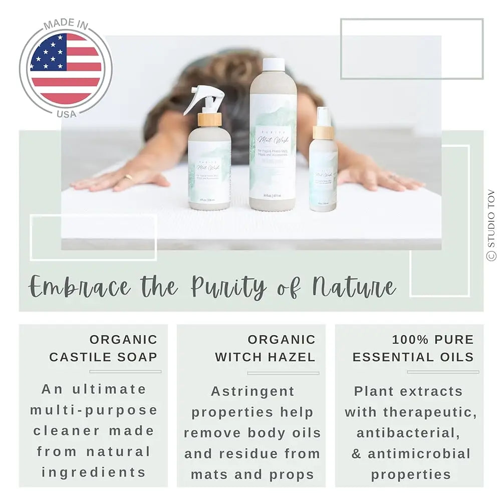 Organic Yoga Mat Cleaner Spray with Spring Mint and Microfiber Cloth 8 oz USA Made