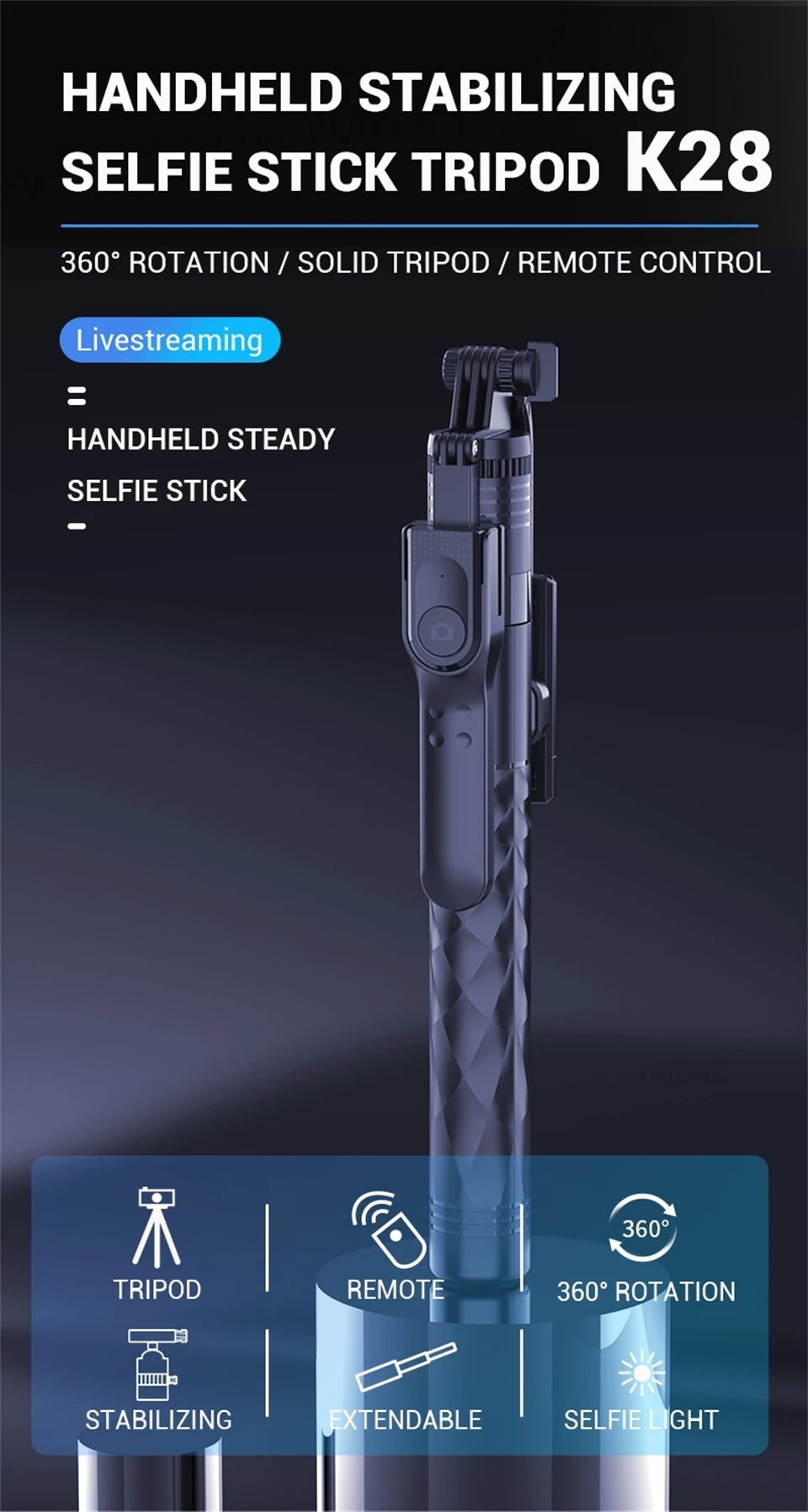 Wireless Selfie Stick Tripod with LED Light