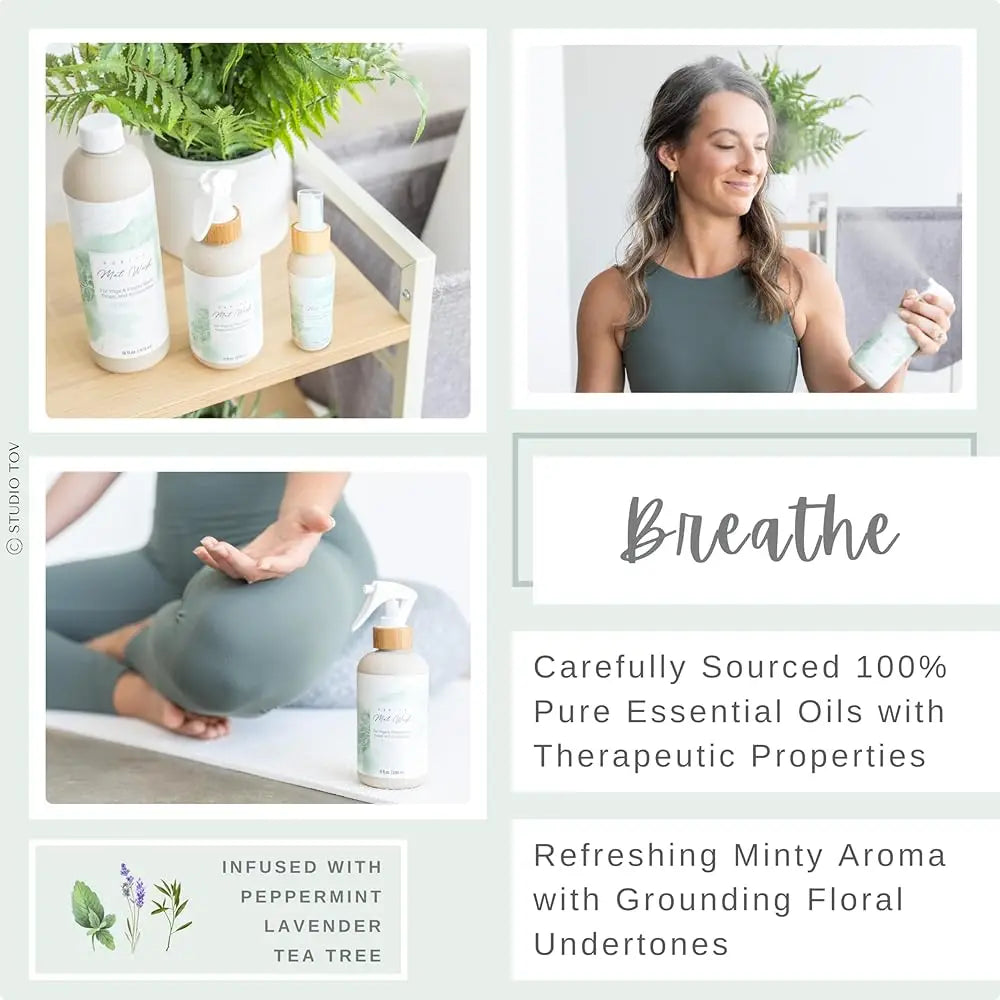 Organic Yoga Mat Cleaner Spray with Spring Mint and Microfiber Cloth 8 oz USA Made