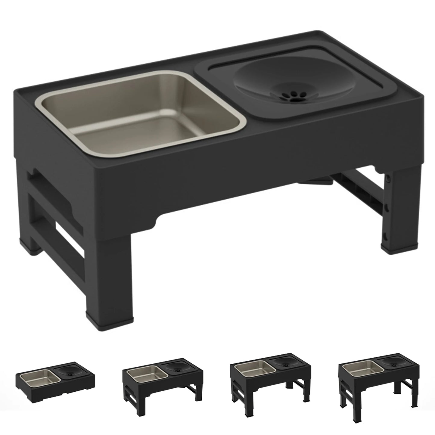 Adjustable Elevated Pet Feeder with Slow Feed and Water Bowls
