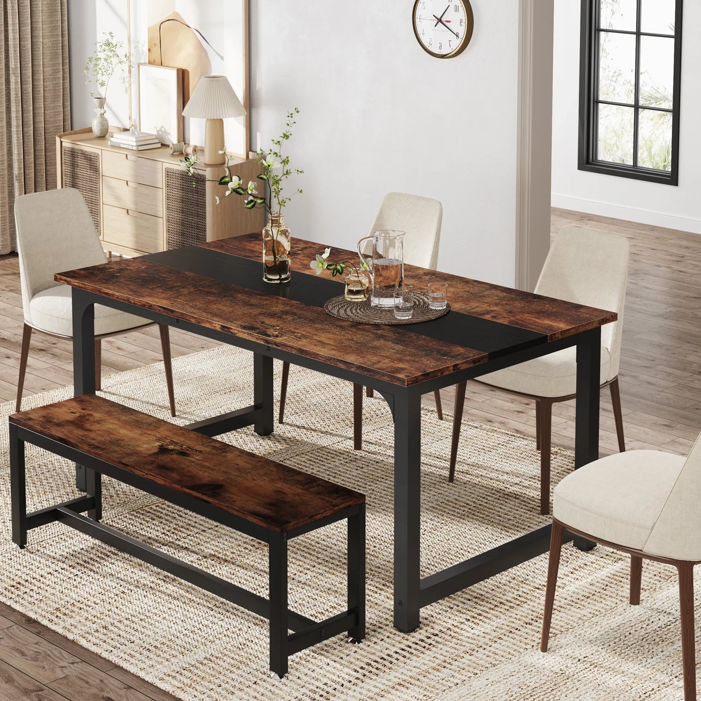 Modern 63-Inch Dining Table for 6-8 People – Sturdy Rectangular Kitchen Table