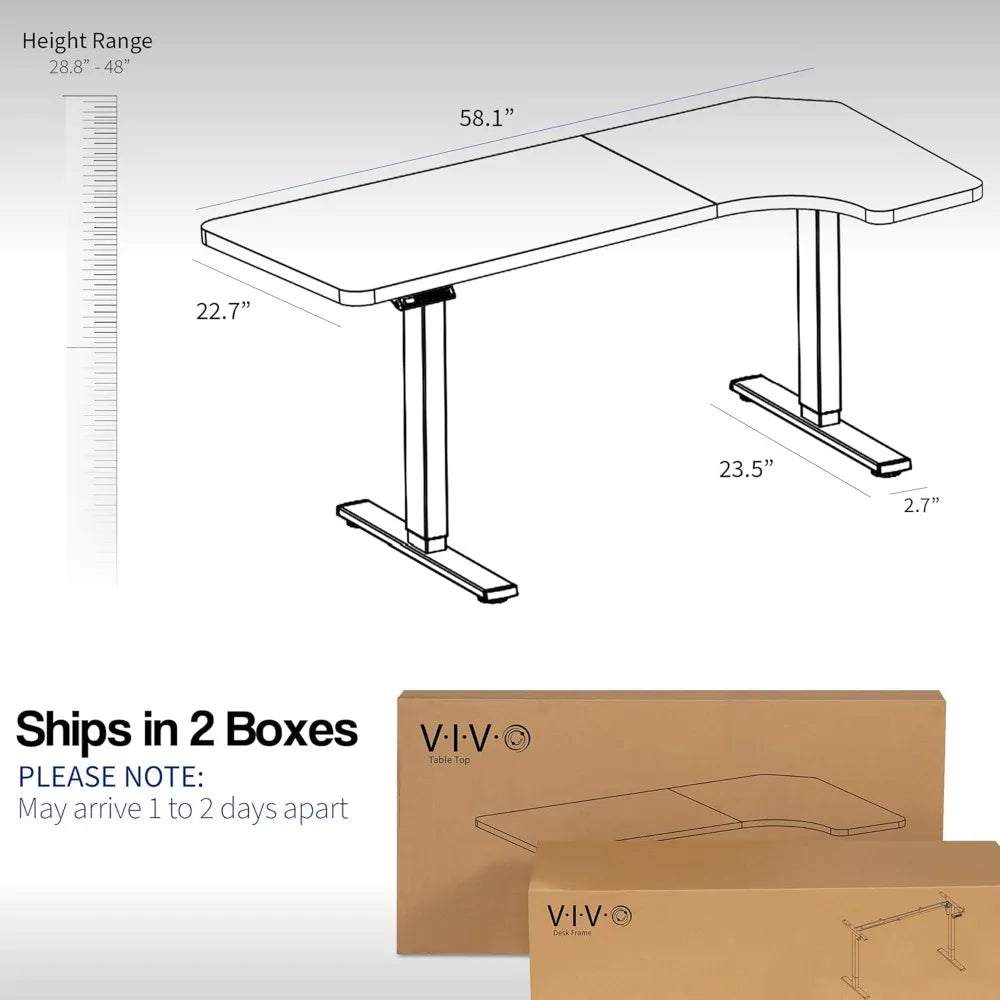 L Shaped Electric Standing Desk 58 x 35 Inch with Memory Height Adjustment and Reversible Black Top