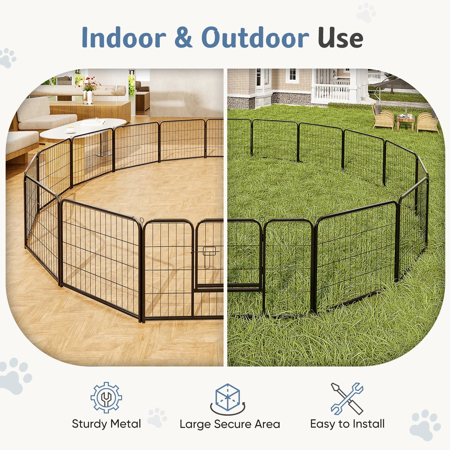 **JHK 16 Panel Metal Dog Playpen with Door Indoor Outdoor Pet Fence Exercise Pen for Yard and Camping**
