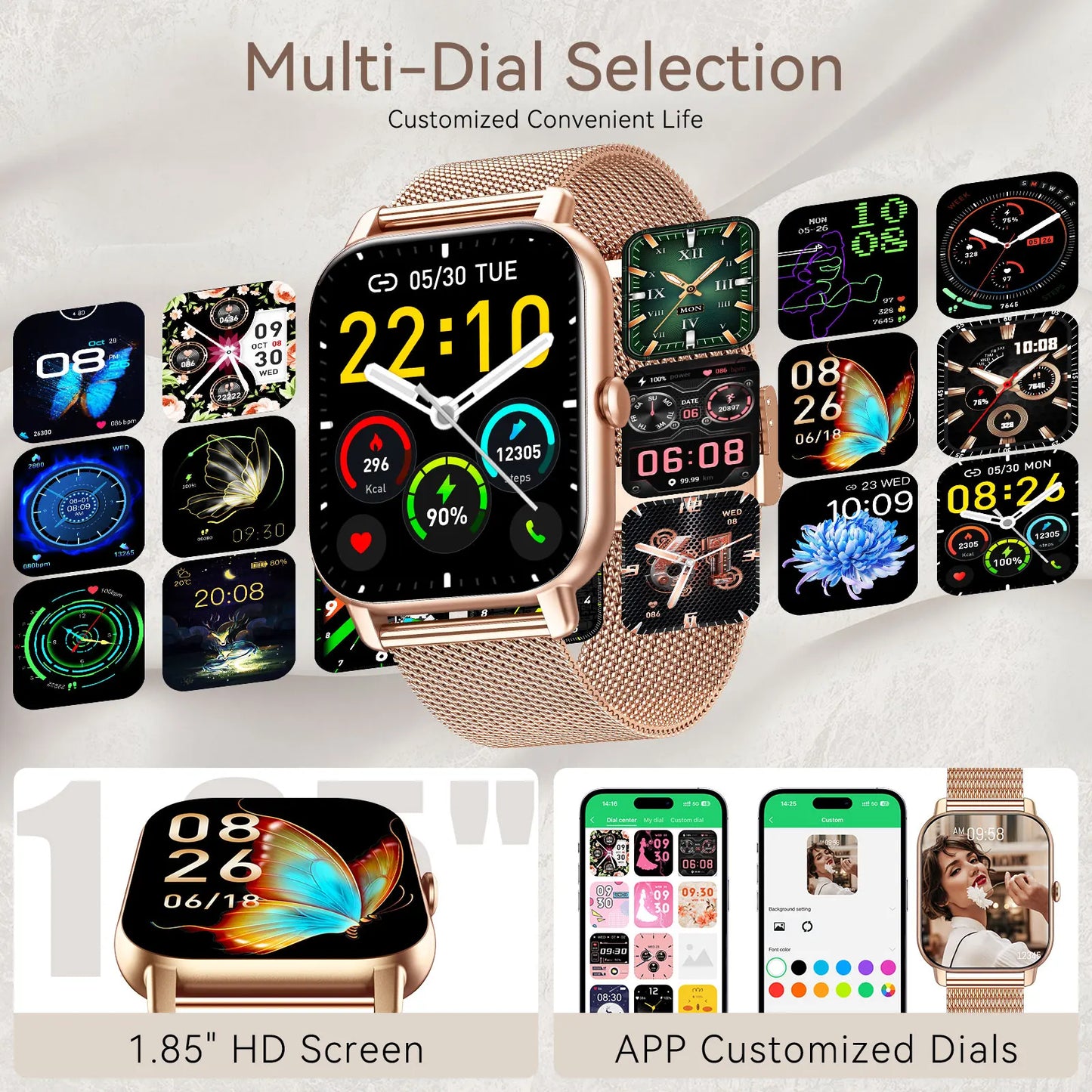 LaNikar P66D Smartwatch 185 Inch Bluetooth Fitness Tracker for Women
