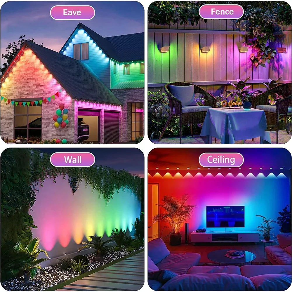 Smart RGBIC Permanent Outdoor LED Eaves Lights for Holiday & Festival Decor