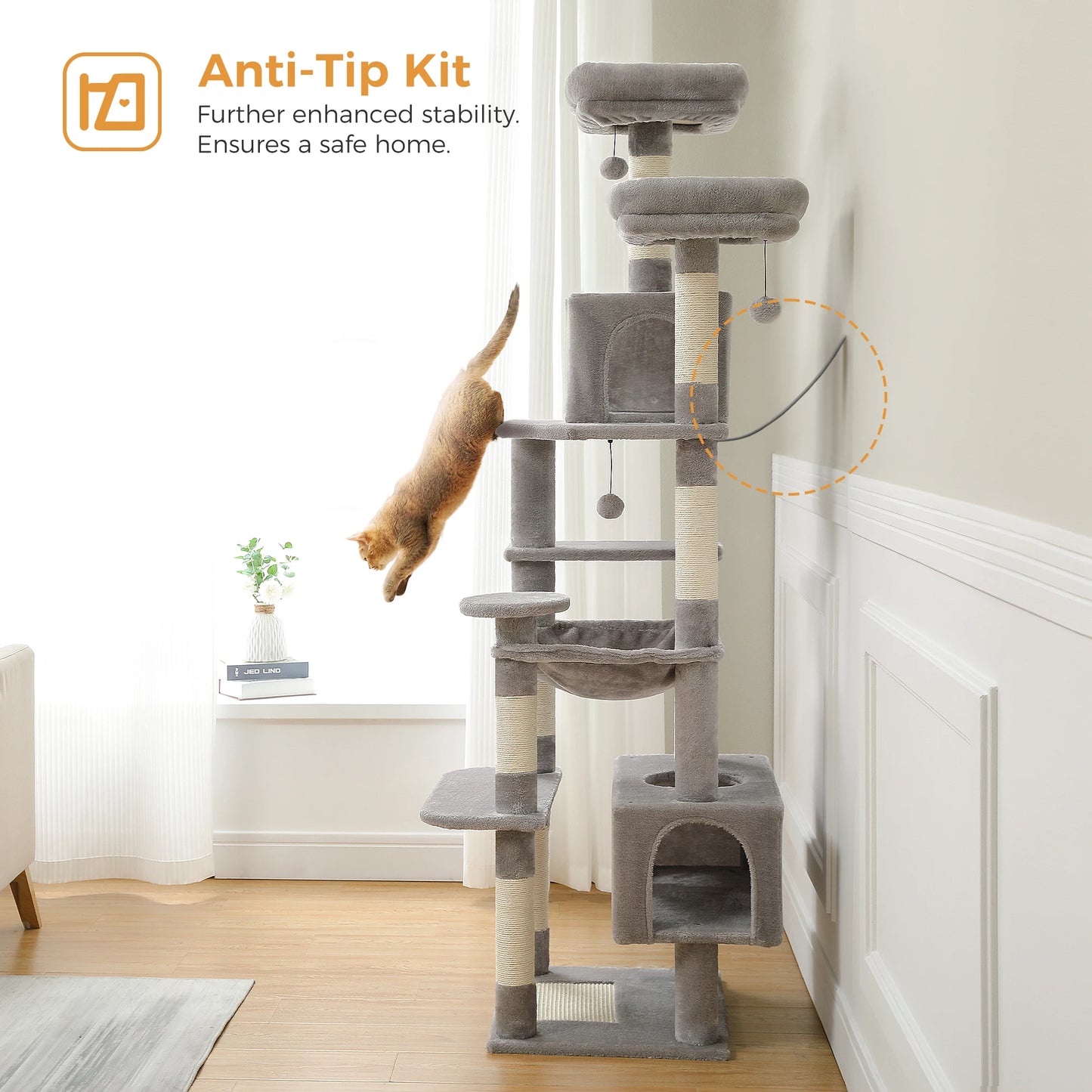 184cm Multi-Level Cat Tree with Hammock Perches & Condos