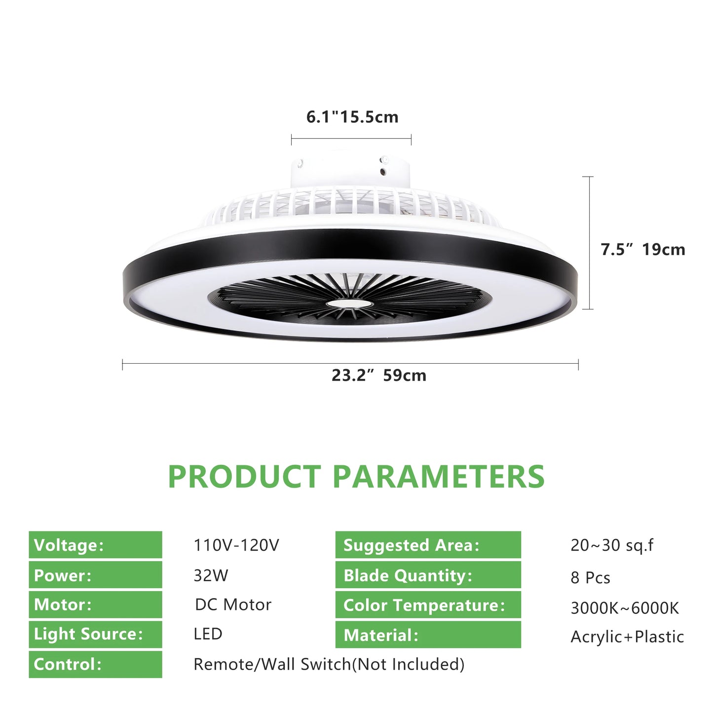 Smart RGB LED Ceiling Fan with Remote and App Control