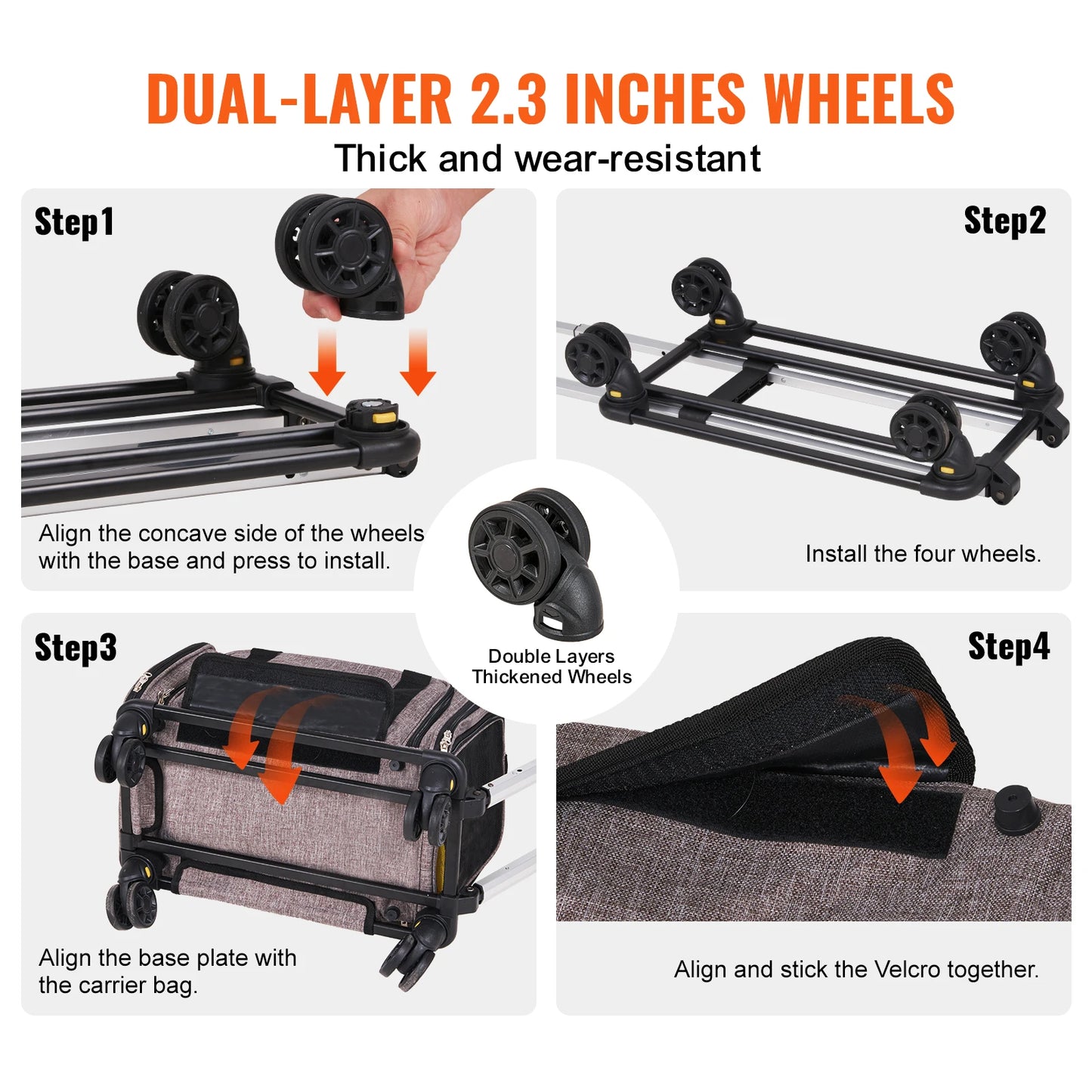 VEVOR Rolling Pet Carrier Backpack with Wheels Telescopic Handle and Shoulder Strap for Travel