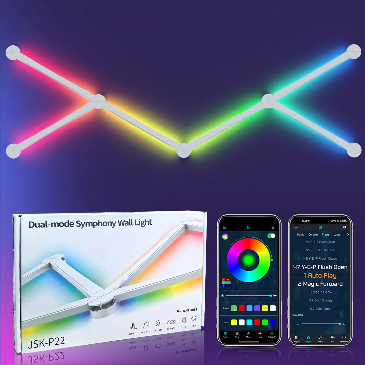 Mexllex RGB Smart LED Wall Light Bars with Music Sync and App Control