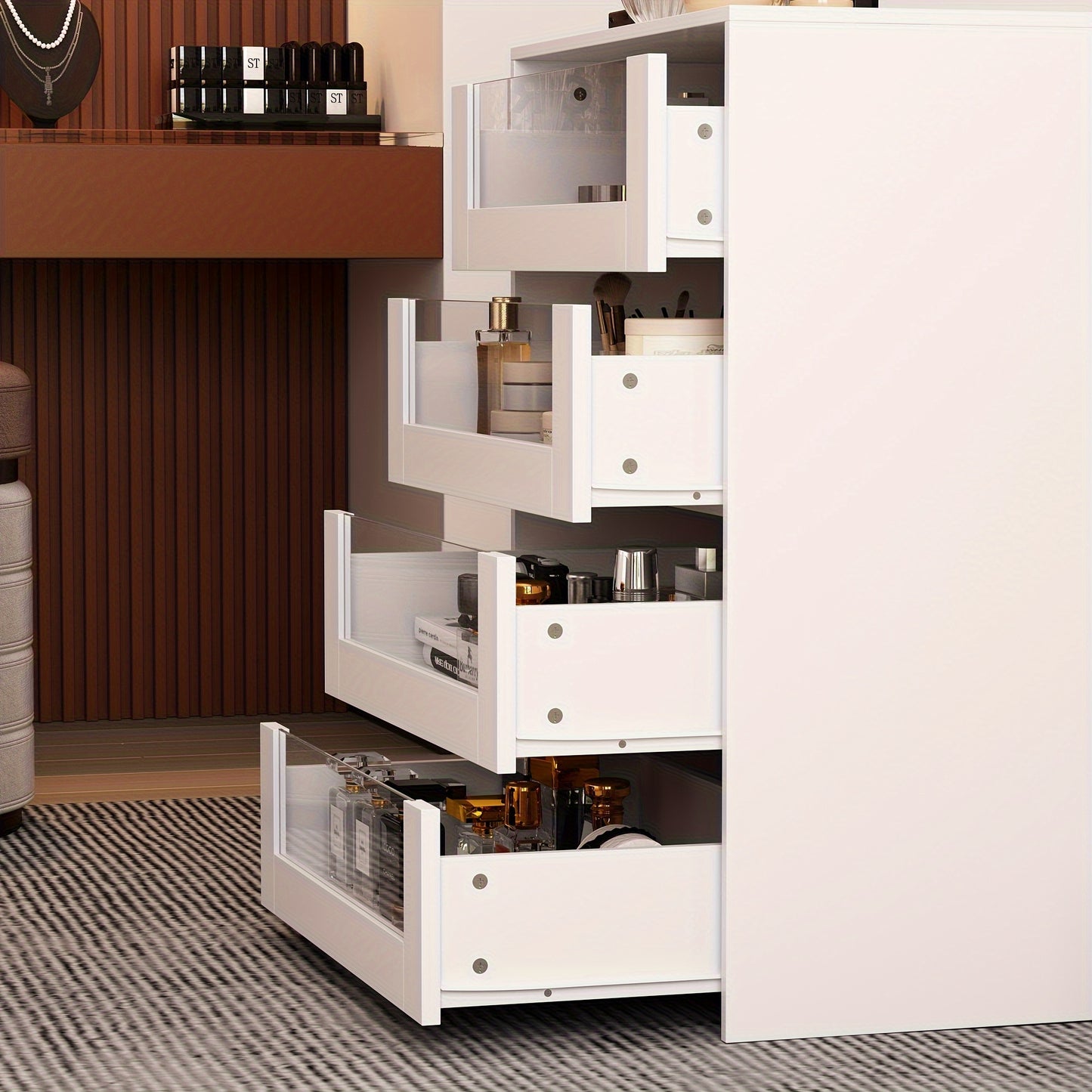 White Glass Top Dressing Island Organizer