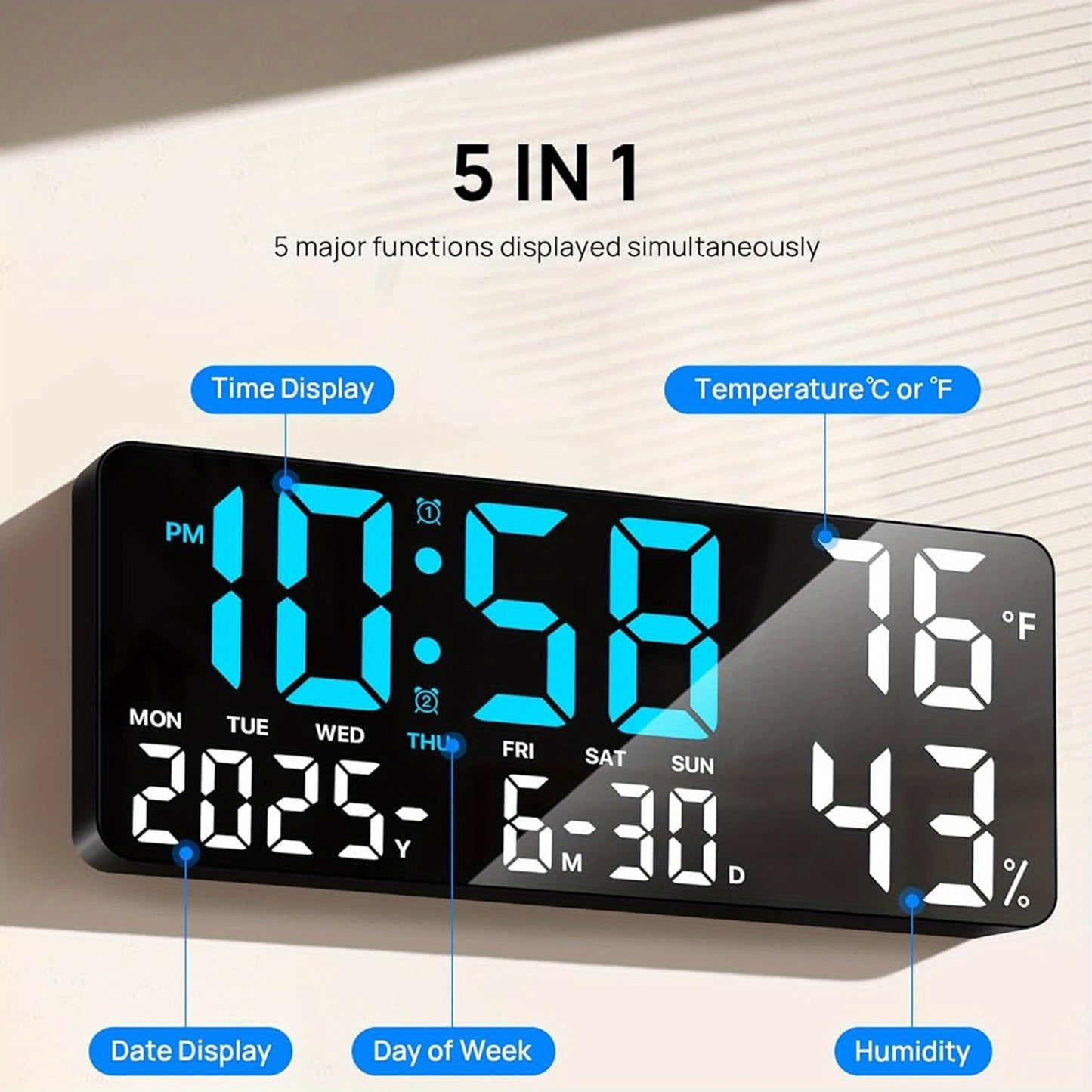 Large LED Digital Wall Clock with Remote Control